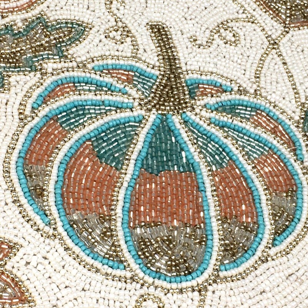 Rachel Zoe Beaded Pumpkin Placemat Centerpiece Leaf Vines Blue Gold Fall Decor - Picture 10 of 12